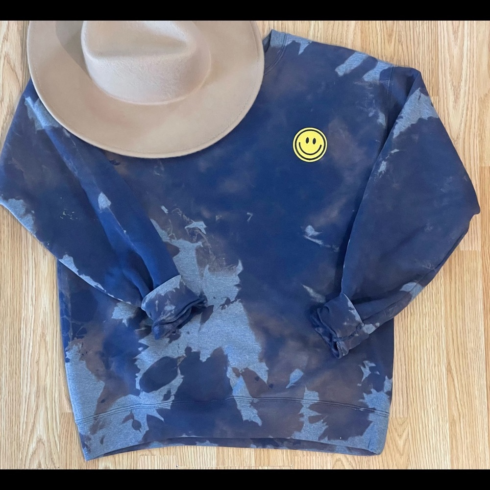 Blue acid wash smiley face sweatshirt